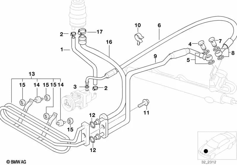 Tubo de presión para BMW Serie 3 E36 (OEM 32411093341). Original BMW