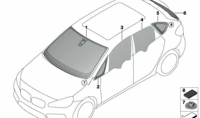 Cristal trasero con protección solar OEM 51317466414 para BMW Serie 2 Active Tourer (F45). Original BMW