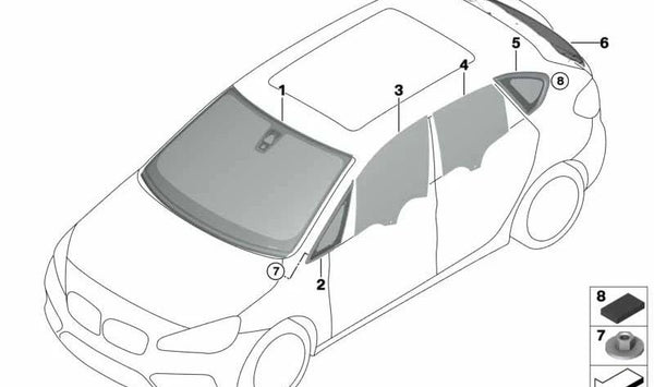 Cristal lateral fijo trasero izquierdo para BMW Serie 2 F45, F45N (OEM 51377375183). Original BMW