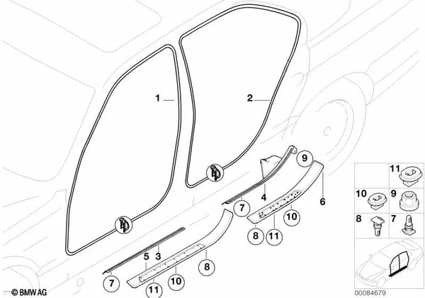 Revestimiento de umbral delantero izquierdo para BMW Serie 7 E38 (OEM 51478174507). Original BMW.