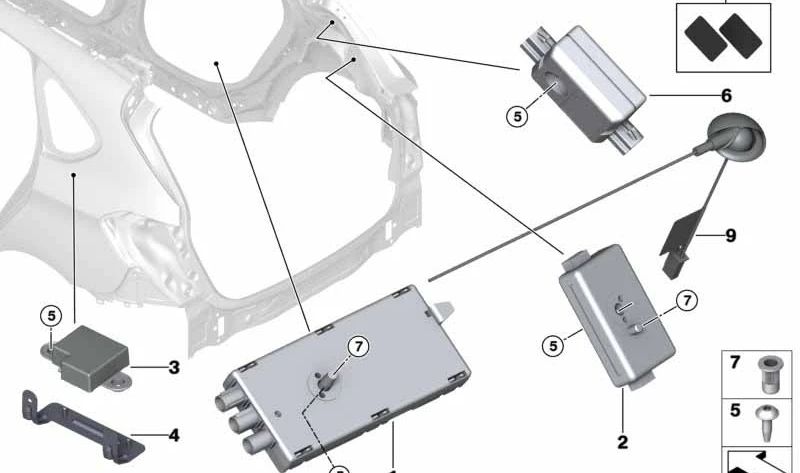 Amplificador de Antena AM/FM para BMW Serie 2 F46, F46N, X1 F48, F48N (OEM 65209352602). Original BMW