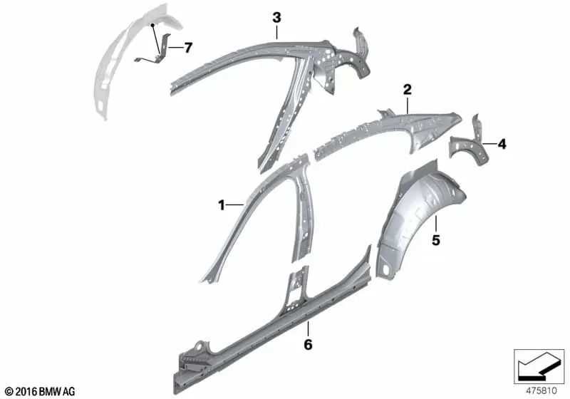 Rear Left Outer Fender for BMW 5 Series F10, F18 (OEM 41217240465). Original BMW