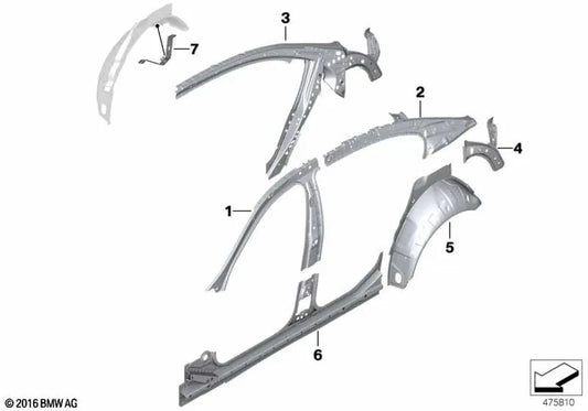 Linker hinterer Außenkotflügel für BMW 5er F10, F18 (OEM 41217240465). Original BMW