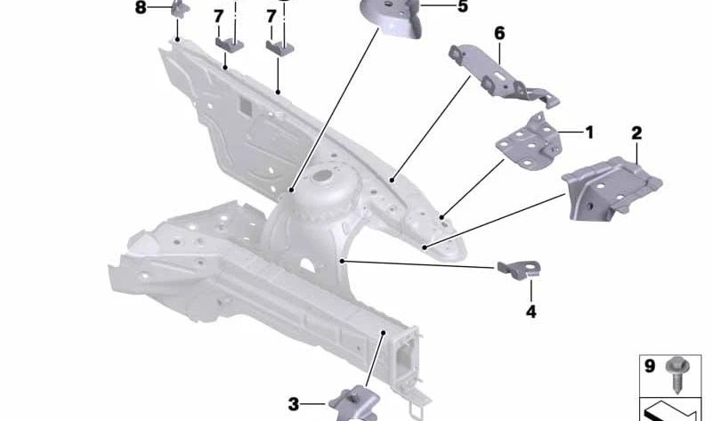 Soporte de Tirante Diagonal Portamotor Izquierdo para BMW Z4 E89 (OEM 41007224905). Original BMW