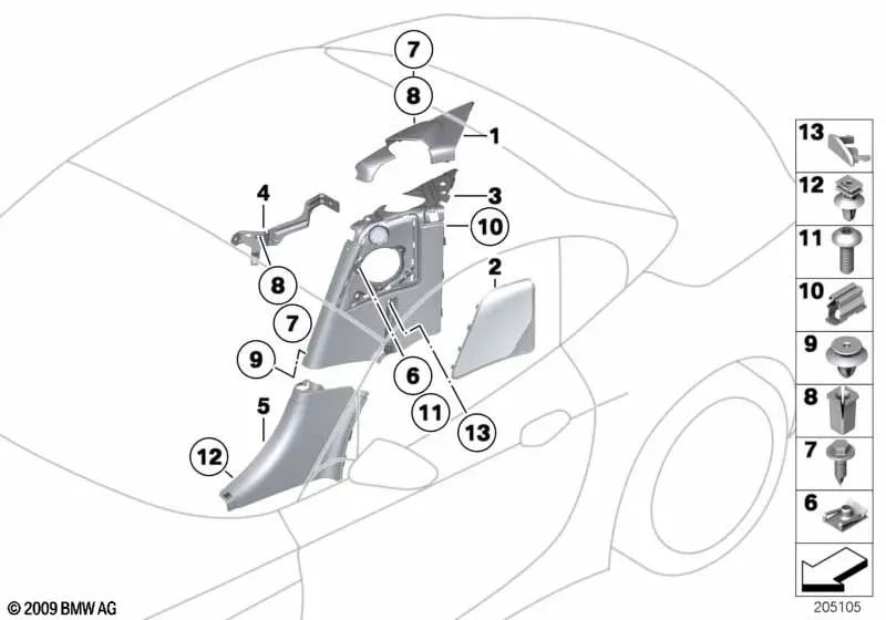 Cubierta del altavoz izquierda para BMW E89 (OEM 51439167073). Original BMW