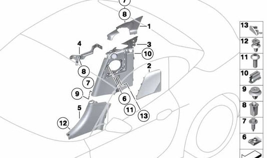 Painel lateral traseiro direito OEM 51439121824 para BMW Z4 E89. BMW originais.