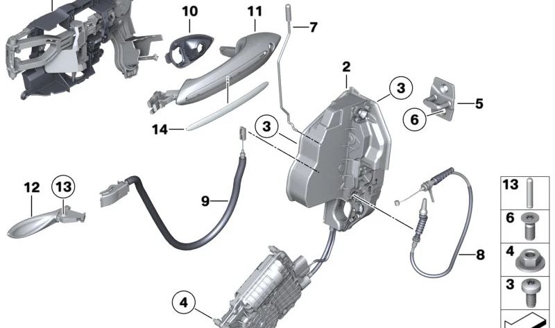 Cerradura completa delantera derecha para BMW Serie 5 F10, F11, F18, Serie 7 F01, F02, F04 (OEM 51215A36E22). Original BMW