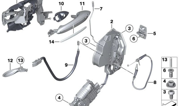 Cerradura con llave para puerta izquierda OEM 51217265081 para BMW F10, F11. Original BMW.