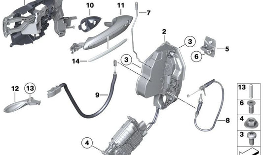 Right locking bracket with key for BMW F10, F11 (OEM 51217265084). Original BMW