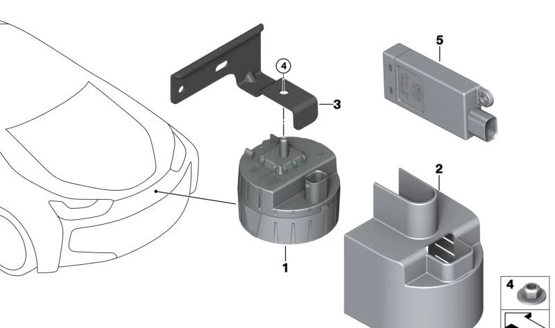 Emergency Siren Bracket for BMW i, I12, I15 (OEM 66536994235). Original BMW