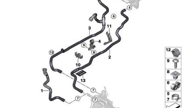 Manguera de Refrigerante de Retorno para BMW Serie 5 G30, G30N, G31, Serie 7 G11, G12 (OEM 64219299670). Original BMW