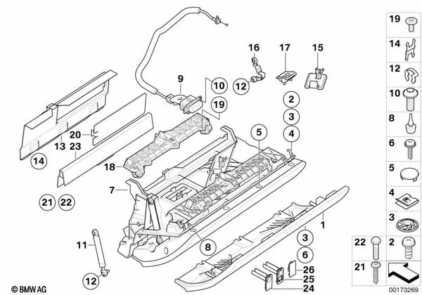 Guantera de Cuero Sintético para BMW Serie 6 E63, E63N, E64, E64N (OEM 51168040862). Original BMW