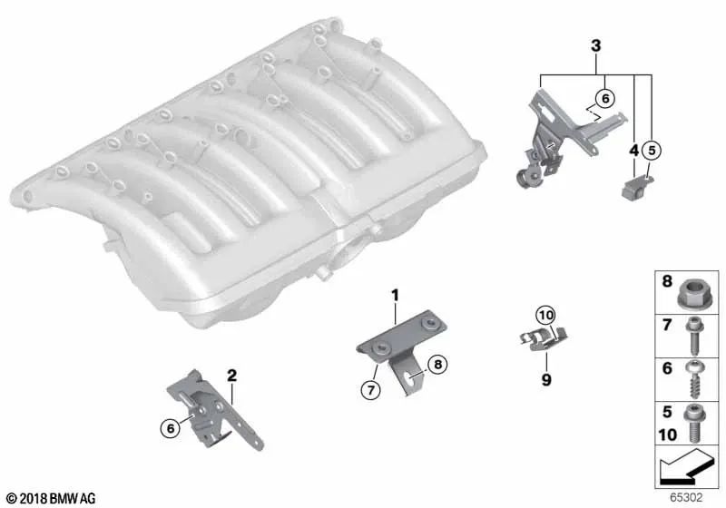 Soporte de tubería de admisión para BMW Serie 3 E46, Serie 5 E39, E60, E61, Serie 7 E38, E65, E66, X3 E83, X5 E53, Z4 E85 (OEM 11611436630). Original BMW