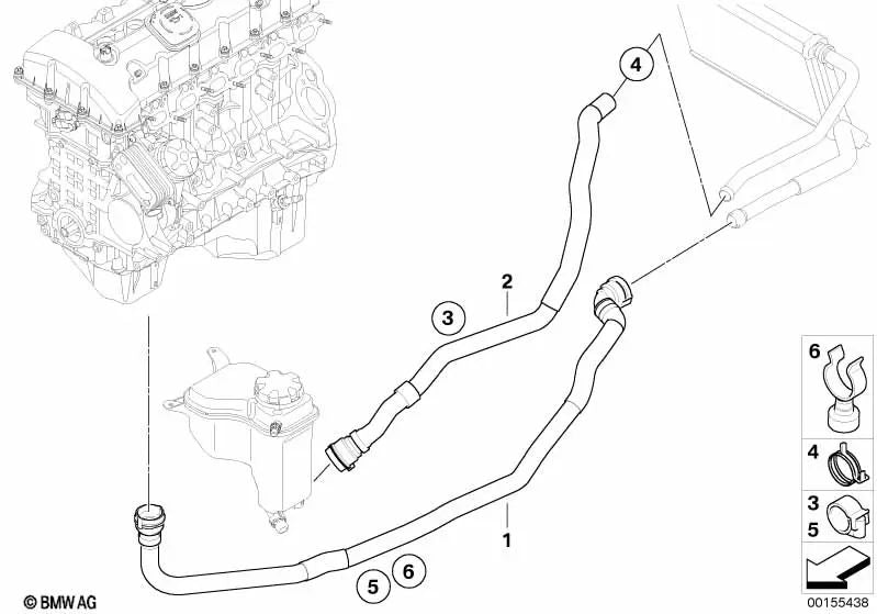 Tubo prealimentación de motor a radiador para BMW E81, E82, E87, E88, E90, E91, E92, E93, E84 (OEM 64219178427). Original BMW