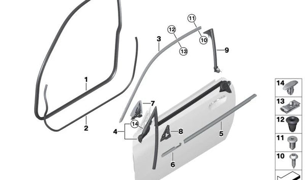 Sellado triángulo de espejo interior derecho para BMW G42, G87 (OEM 51339479044). Original BMW.