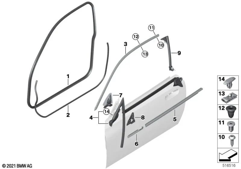 Sellado de puerta para BMW G42, G87 (OEM 51765A43AE0). Original BMW.