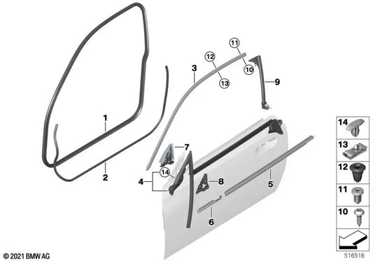 Sellado de puerta para BMW G42, G87 (OEM 51765A43AE0). Original BMW.