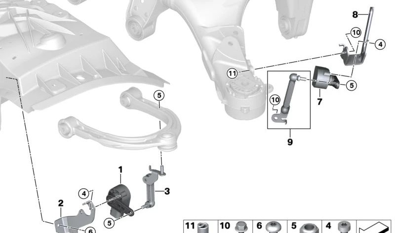 Soporte sensor de nivelación trasero izquierdo para BMW G60, G61, G68, G70, I20 (OEM 37146892223). Original BMW.