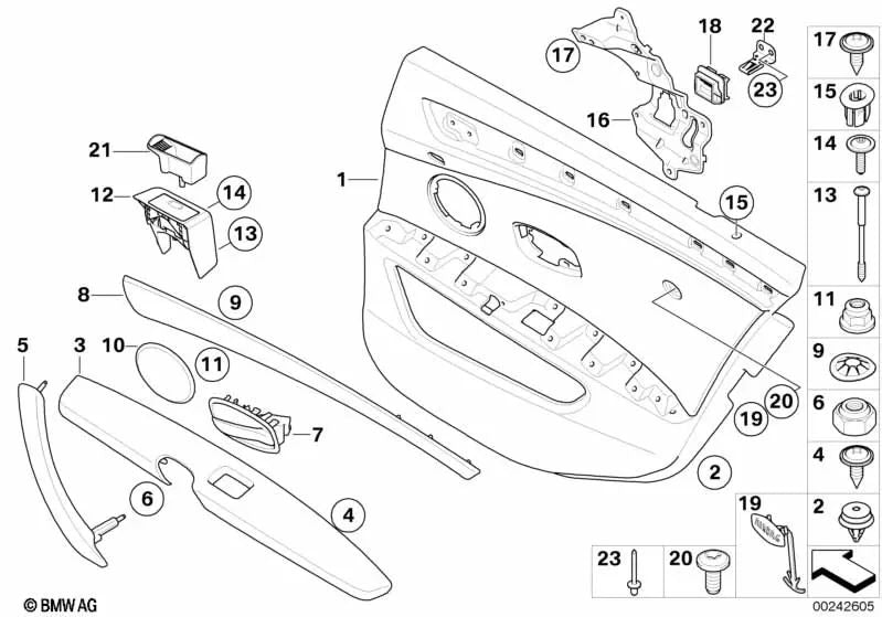 Listón decorativo puerta trasera izquierda para BMW E60, E60N, E61N (OEM 51426984675). Original BMW.