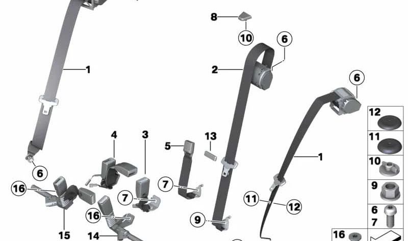 Cinturón de seguridad trasero central y derecho OEM 72117375448 para BMW F87, F30, F31, F80, F36, F82. Original BMW.