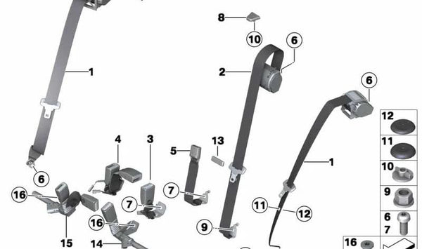 Cinturón de seguridad trasero central y derecho OEM 72117375448 para BMW F87, F30, F31, F80, F36, F82. Original BMW.