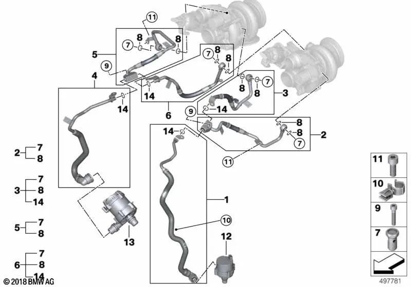 Tubería de refrigerante de retorno del turbocompresor de gases de escape para BMW G12, G12N, G16 (OEM 11539485761). Original BMW.