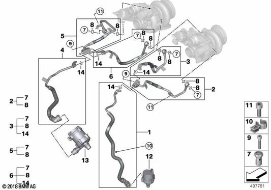 Tubería de refrigerante de retorno del turbocompresor de gases de escape para BMW G12, G12N, G16 (OEM 11539485761). Original BMW.