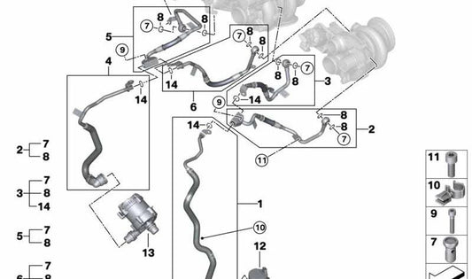 Línea de Refrigerante del Turbocompresor de Escape para BMW X5 G05, X6 G06, X7 G07 (OEM 11539896889). Original BMW