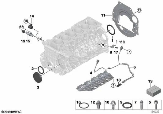 Abdeckplatte für BMW E82, E87, E88, E90, E91, E92, E93, E60, E61, F10, F11, F18, E63, E64, E65, E66, E83N, E85, E86, E89 (OEM 11117530105). Original BMW