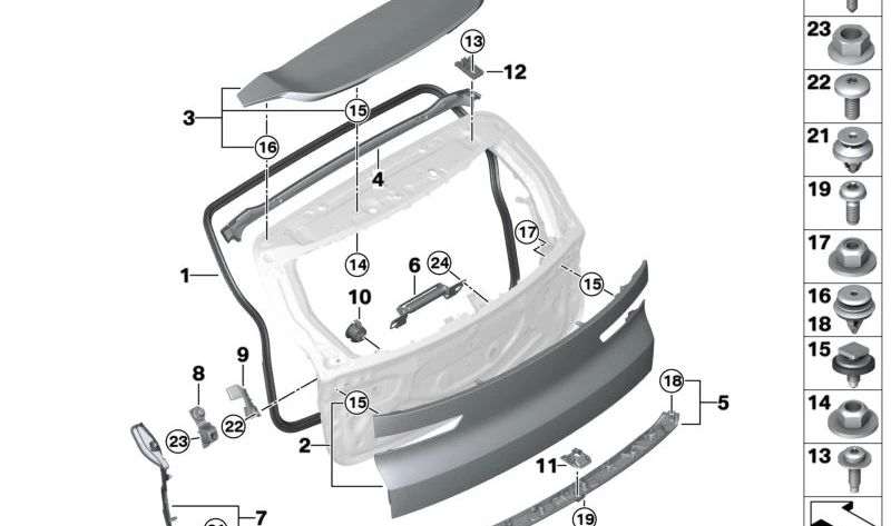 Protector interior derecho del portón trasero OEM 51249451746 para BMW G09. Original BMW.