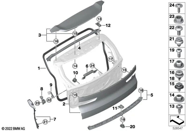 Revestimiento tapa trasera derecha para BMW G09 (OEM 51139451802). Original BMW.