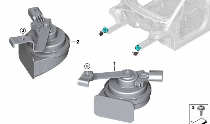 Bocina Aguda Electrónica para BMW Serie 2 F45, F46 (OEM 61337338687). Original BMW.