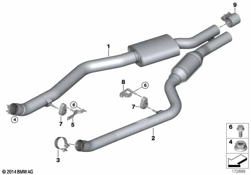 Silenciador central para BMW E70N, F15 Serie X5, E71, F16 Serie X6 (OEM 18307646117). Original BMW