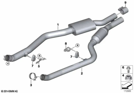 Silenciador central para BMW E70N, F15 Serie X5, E71, F16 Serie X6 (OEM 18307646117). Original BMW