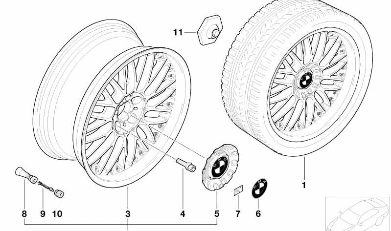 Tapacubos de rueda OEM 36136757372 para BMW E46, E90, E91, E92, E93, E60, E63, E64, E65, E66, E85, E86. Original BMW.