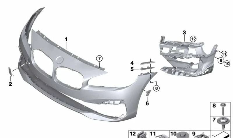 Paragolpes delantero imprimado OEM 51117932844 para BMW F45, F46. Original BMW.