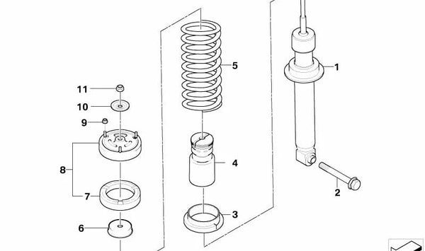 Muelle de suspensión trasero OEM 33536761218 para BMW E60, E61. Original BMW.