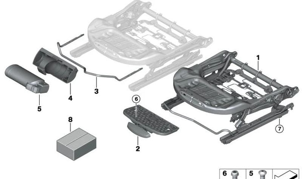 Mecanismo de asiento deportivo derecho OEM 52107310850 para BMW F40, F44, F45, F46, F48, F39. Original BMW.