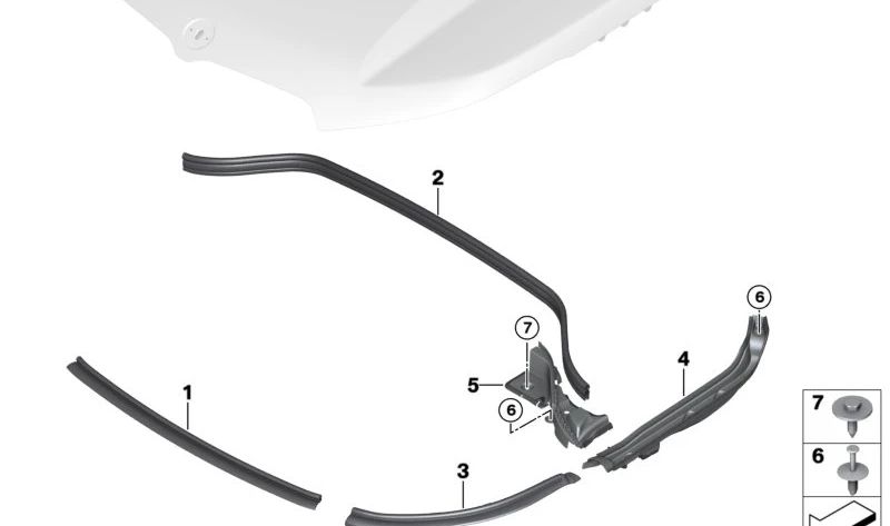 Junta de estanqueidad lateral derecha OEM 51769883428 para BMW U11, U12. Original BMW