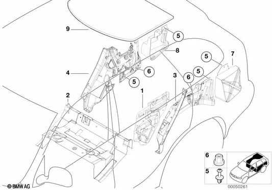 Aislamiento acústico del paso de rueda trasero derecho para BMW X5 E53 (OEM 51488402156). Original BMW