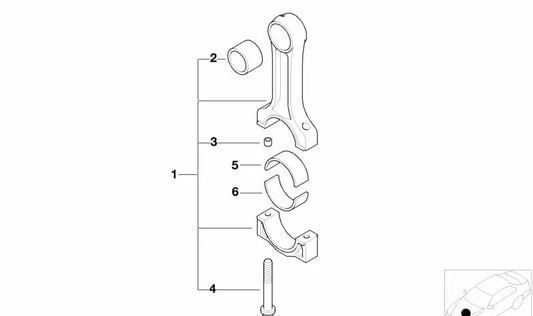 Juego de bielas para BMW E46, E60, E61, E65, E83, E53 (OEM 11247805254). Original BMW