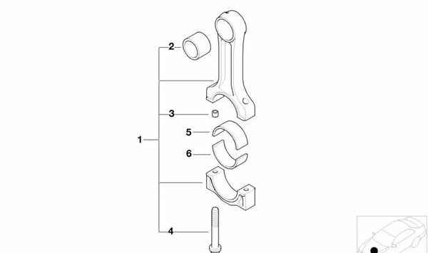 Juego de bielas para BMW E46, E60, E61, E65, E83, E53 (OEM 11247805254). Original BMW