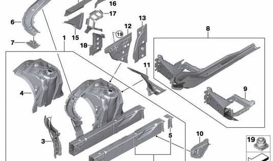 Aletín pasarruedas delantero derecho OEM 41007412926 para BMW G32, G11, G12. Original BMW.