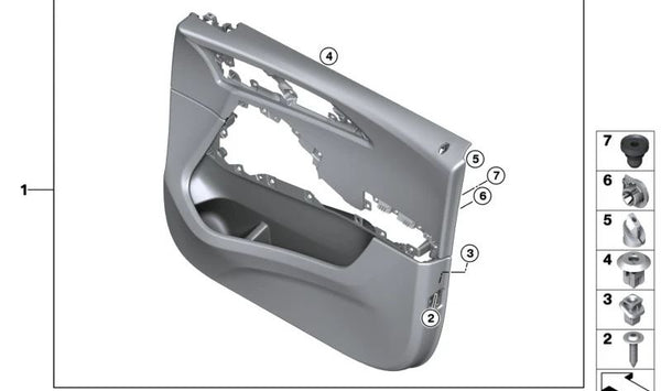 Panel interior de puerta delantera derecha OEM 51415A68668 para BMW (Modelos compatibles: Serie 1 F20, Serie 3 F30, Serie 5 G30, Serie 7 G11). Original BMW.