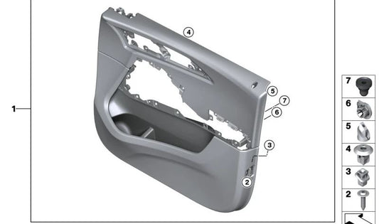 Revestimiento de puerta delantero derecho para BMW G09 (OEM 51415A68666). Original BMW