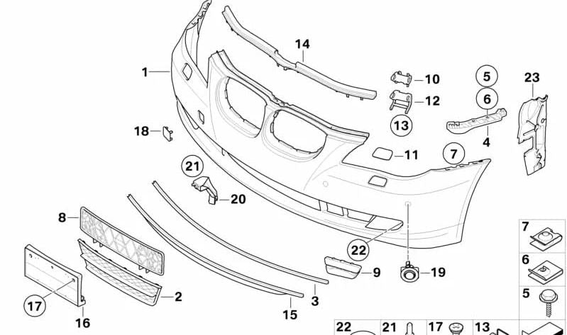 Revestimiento para parachoques delantero imprimado para BMW Serie 5 E60N, E61N (OEM 51117184717). Original BMW