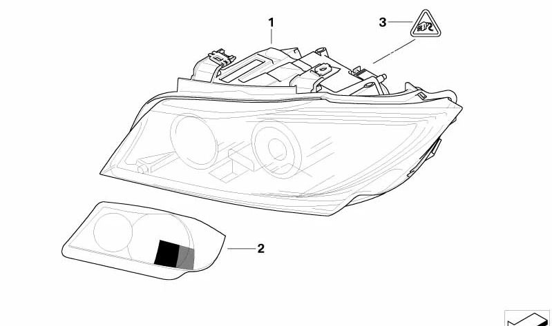 Faro delantero Bi-Xenón izquierdo OEM 63117161667 para BMW E90, E91. Original BMW.