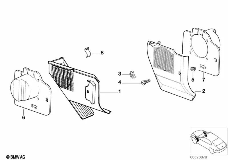 Revestimiento lateral delantero derecho para BMW Serie 3 E36 (OEM 51438173560). Original BMW