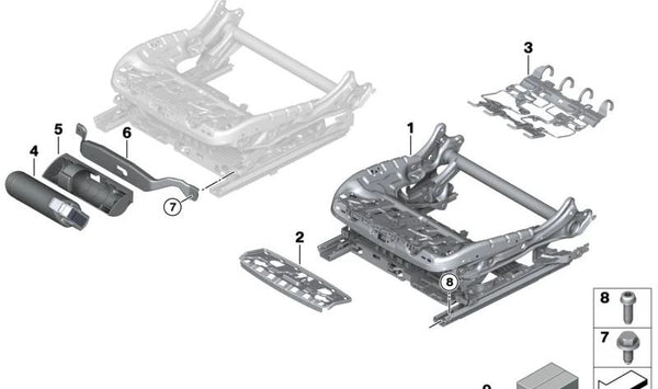 Marco de asiento cómodo izquierdo para BMW X5 F95, G05, X6 F96, G06, X7 G07, XM G09 (OEM 52107459217). Original BMW