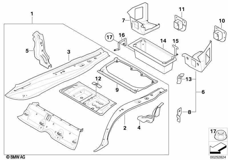 Soporte parachoques izquierdo para BMW Serie 1 E81, E82, E87, E88; Serie 3 E90, E91, E92, E93; X1 E84 (OEM 41117173647). Original BMW.